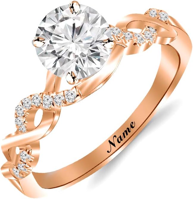 partyjju`s propse special SISGEM 14K Gold Wedding Ring for Women,Split Shank Pave Set 1.3 Carat(cttw) Moissanite Engagement Ring With Engraved Name,Wedding Anniversary Size 5-11